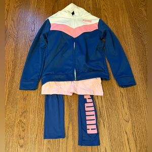 Girls 3 peice track suit set including: Zip up, T shirt, Leggings.